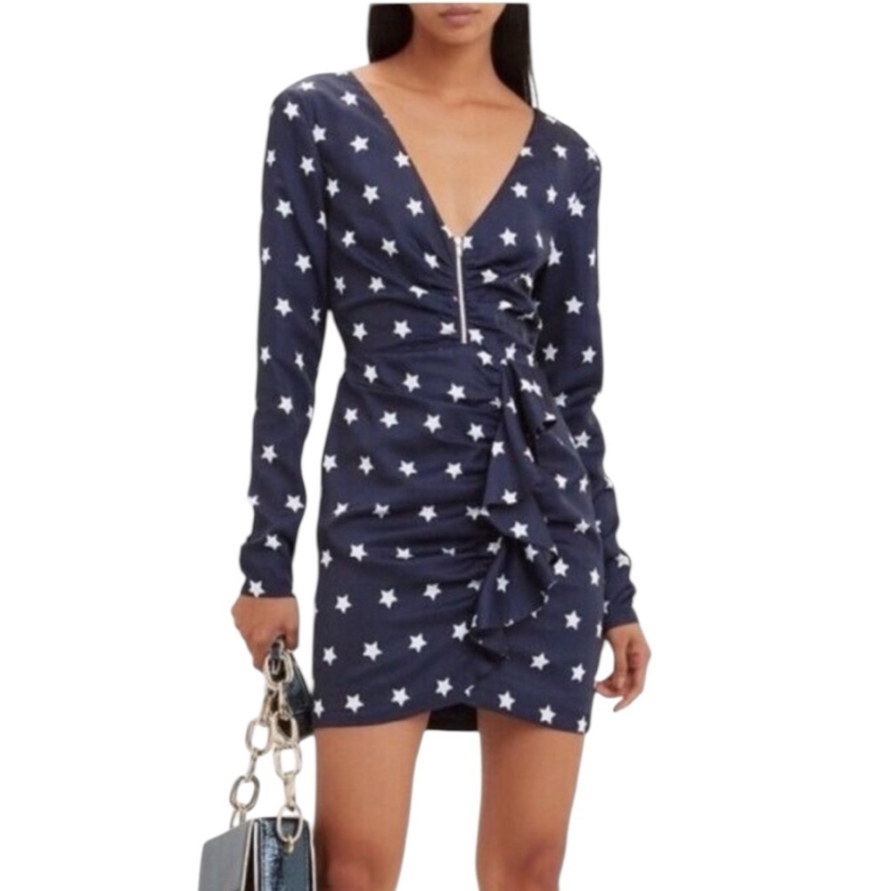 Self-Portrait - Navy Star Print Zip Front Mini Dress Sz 4